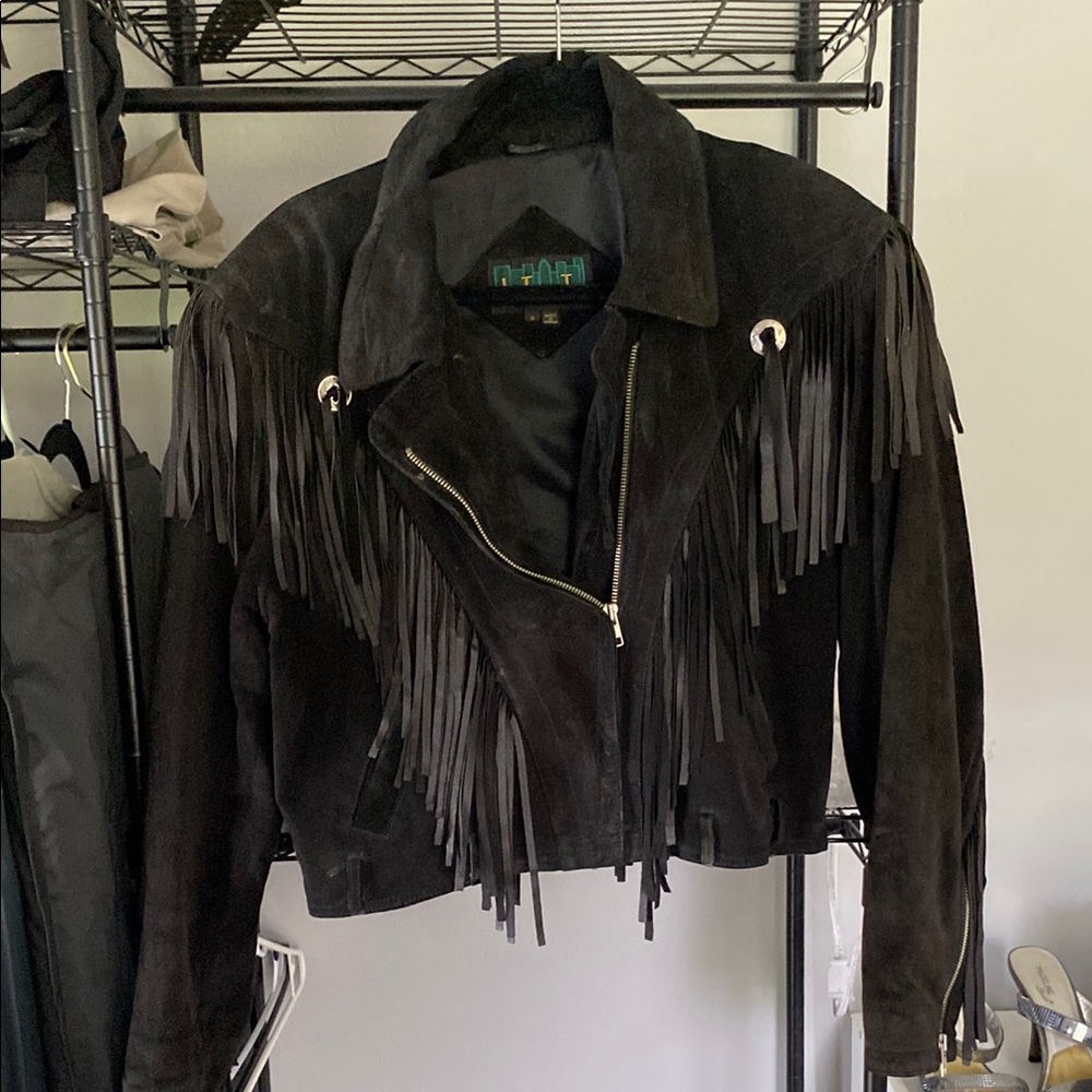Black Fringe Suede Jacket